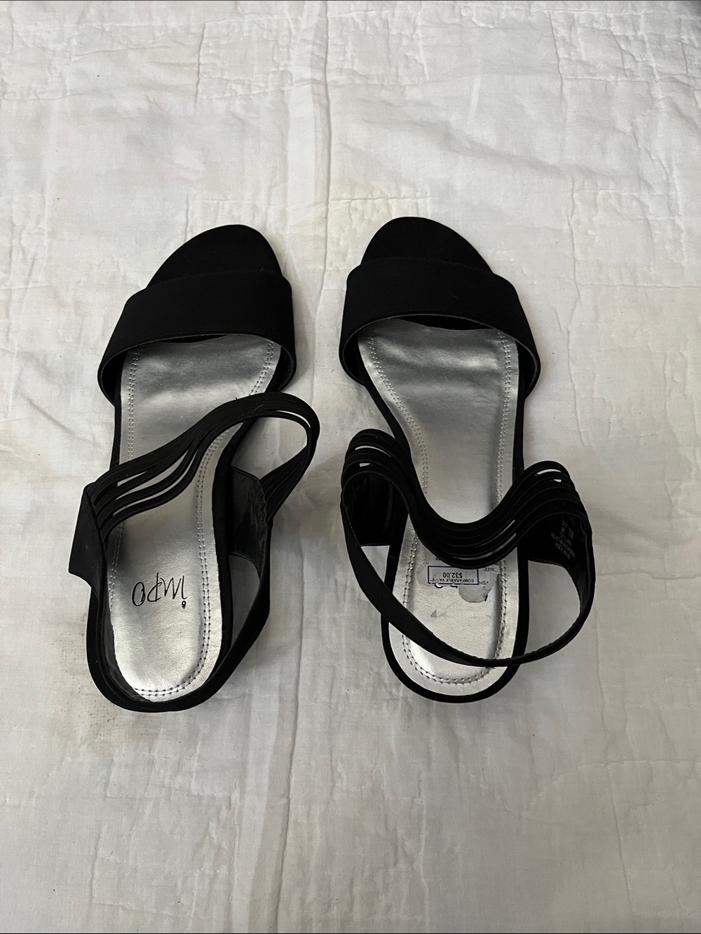 Impo Black Open-Toe Sandals with Silver Footbed